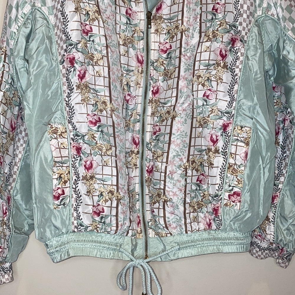 VINTAGE Hunt Club Light Green Floral Jacket 100% Silk Size Large - Picture 4 of 11